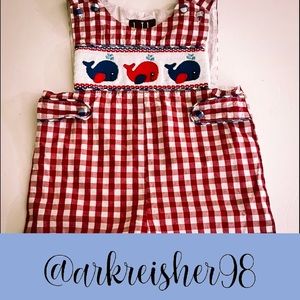 LIL CACTUS Red & White Gingham Baby Boy Romper - Smocked